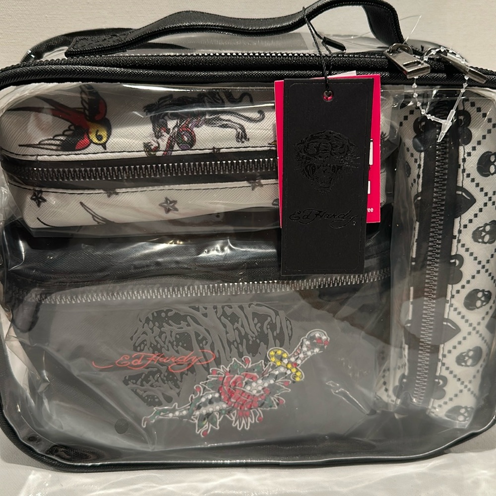 NWT Ed Hardy (4) Piece Cosmetic Bags.